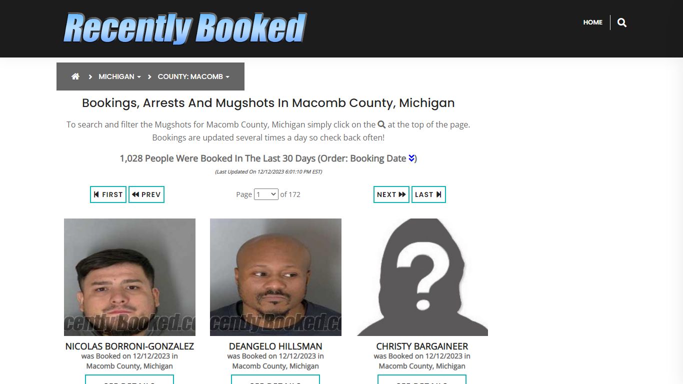 Bookings, Arrests and Mugshots in Macomb County, Michigan - Recently Booked